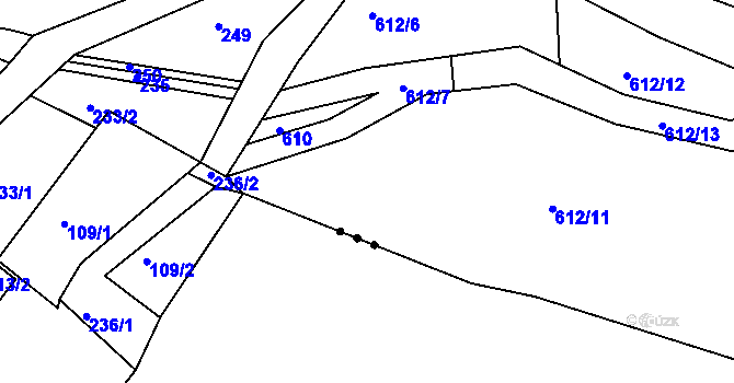 Parcela st. 612/4 v KÚ Brtnice, Katastrální mapa