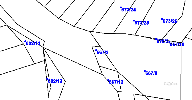 Parcela st. 667/2 v KÚ Brtnice, Katastrální mapa