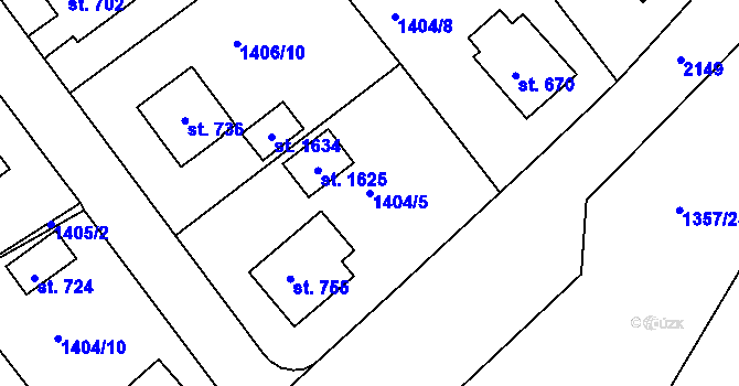Parcela st. 1404/5 v KÚ Brtnice, Katastrální mapa