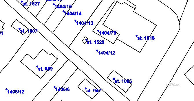 Parcela st. 1404/12 v KÚ Brtnice, Katastrální mapa