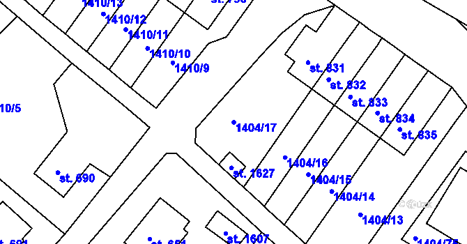 Parcela st. 1404/17 v KÚ Brtnice, Katastrální mapa