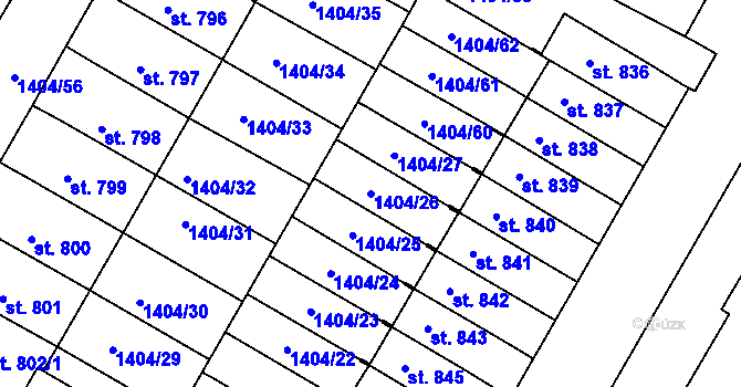 Parcela st. 1404/26 v KÚ Brtnice, Katastrální mapa