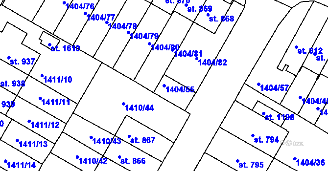 Parcela st. 1404/55 v KÚ Brtnice, Katastrální mapa