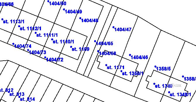 Parcela st. 1404/68 v KÚ Brtnice, Katastrální mapa