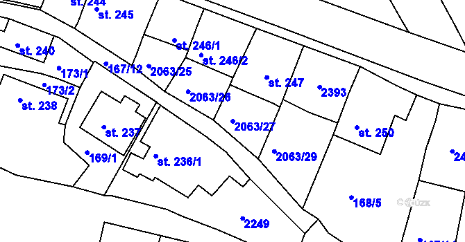 Parcela st. 2063/27 v KÚ Brtnice, Katastrální mapa