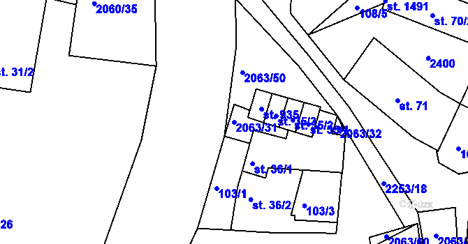 Parcela st. 2063/31 v KÚ Brtnice, Katastrální mapa
