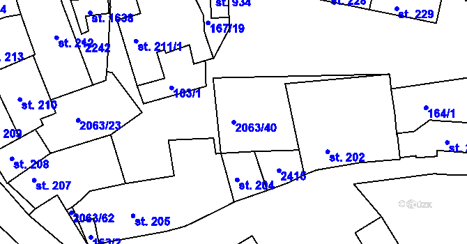 Parcela st. 2063/40 v KÚ Brtnice, Katastrální mapa