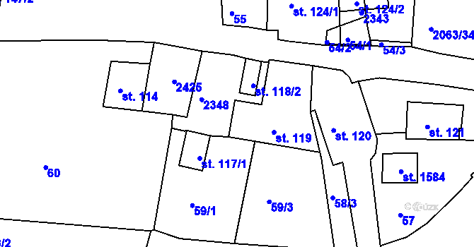 Parcela st. 118/1 v KÚ Brtnice, Katastrální mapa