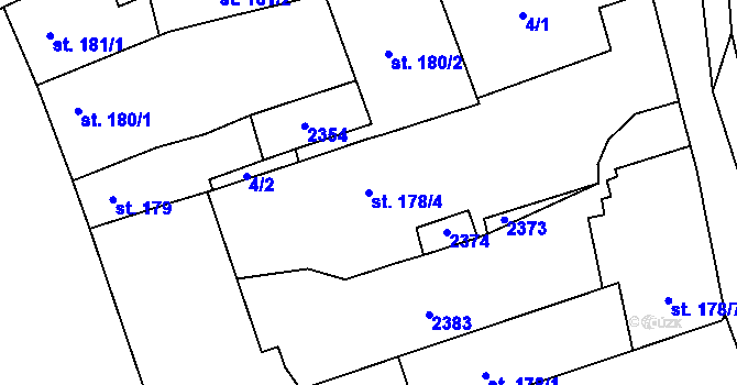 Parcela st. 178/4 v KÚ Brtnice, Katastrální mapa