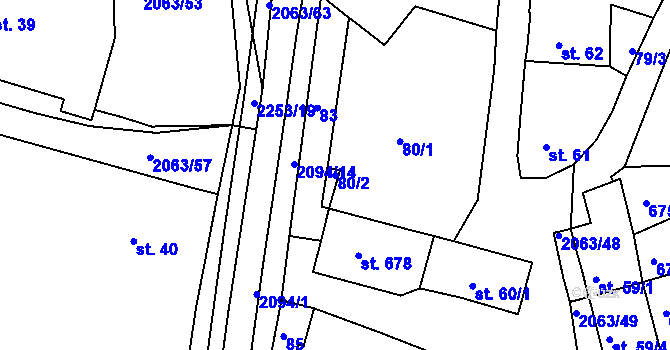 Parcela st. 80/2 v KÚ Brtnice, Katastrální mapa