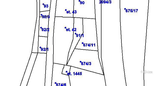 Parcela st. 674/11 v KÚ Brtnice, Katastrální mapa