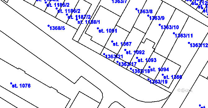 Parcela st. 1363/21 v KÚ Brtnice, Katastrální mapa