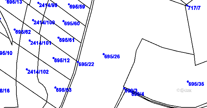 Parcela st. 695/26 v KÚ Brtnice, Katastrální mapa