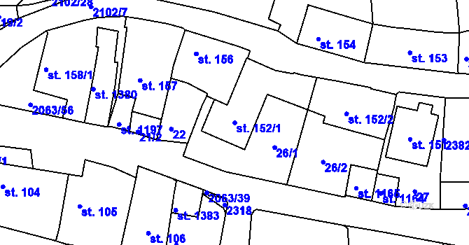 Parcela st. 152/1 v KÚ Brtnice, Katastrální mapa