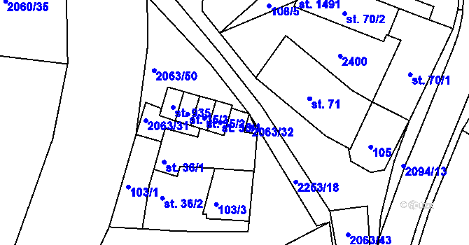 Parcela st. 36/3 v KÚ Brtnice, Katastrální mapa