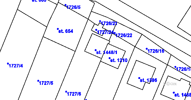 Parcela st. 1448/1 v KÚ Brtnice, Katastrální mapa
