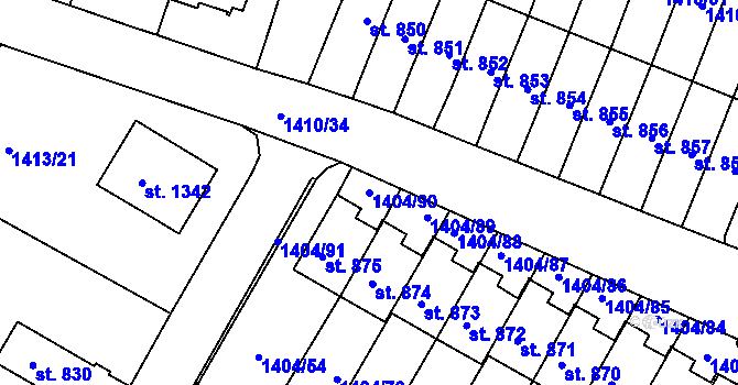 Parcela st. 1404/90 v KÚ Brtnice, Katastrální mapa