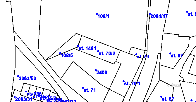 Parcela st. 70/2 v KÚ Brtnice, Katastrální mapa