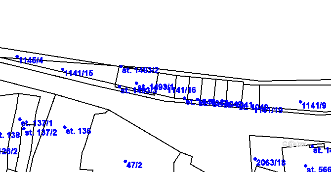 Parcela st. 1141/16 v KÚ Brtnice, Katastrální mapa