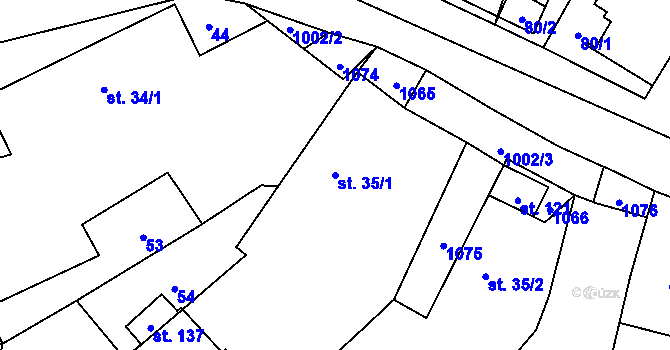 Parcela st. 35/1 v KÚ Jestřebí u Brtnice, Katastrální mapa