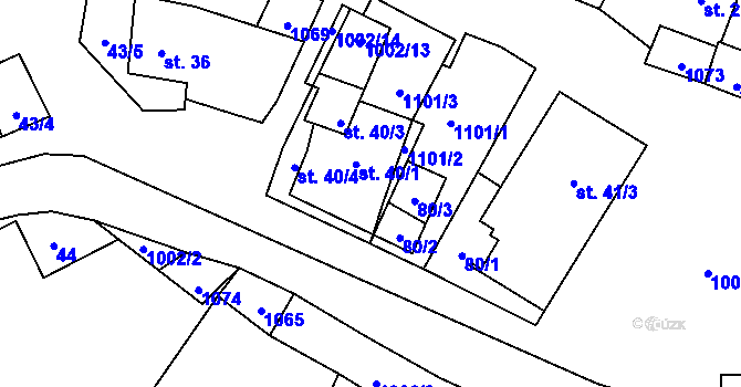 Parcela st. 40/5 v KÚ Jestřebí u Brtnice, Katastrální mapa