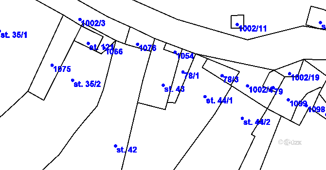 Parcela st. 43 v KÚ Jestřebí u Brtnice, Katastrální mapa