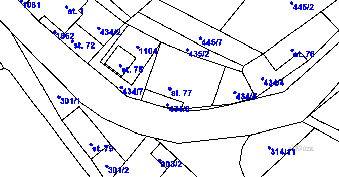 Parcela st. 77 v KÚ Jestřebí u Brtnice, Katastrální mapa