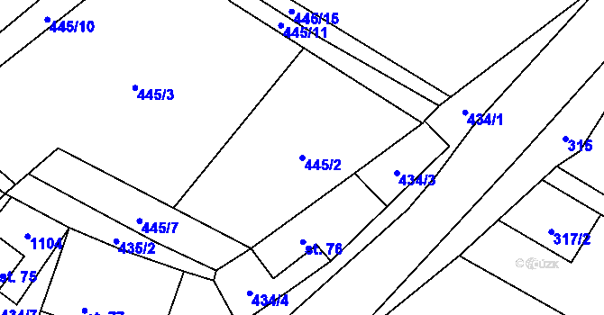 Parcela st. 445/2 v KÚ Jestřebí u Brtnice, Katastrální mapa