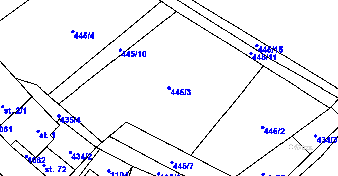 Parcela st. 445/3 v KÚ Jestřebí u Brtnice, Katastrální mapa