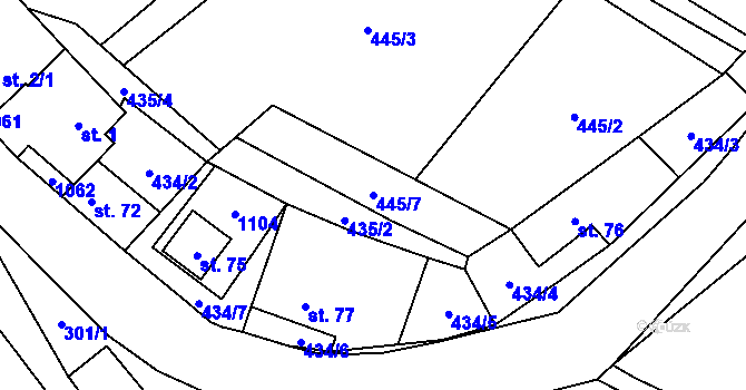Parcela st. 445/7 v KÚ Jestřebí u Brtnice, Katastrální mapa
