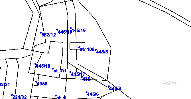 Parcela st. 445/8 v KÚ Jestřebí u Brtnice, Katastrální mapa