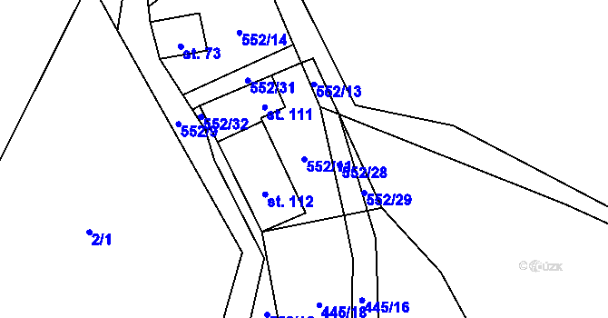 Parcela st. 552/11 v KÚ Jestřebí u Brtnice, Katastrální mapa