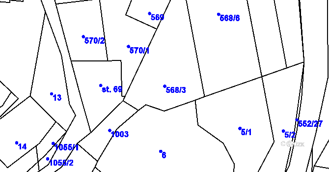 Parcela st. 568/3 v KÚ Jestřebí u Brtnice, Katastrální mapa