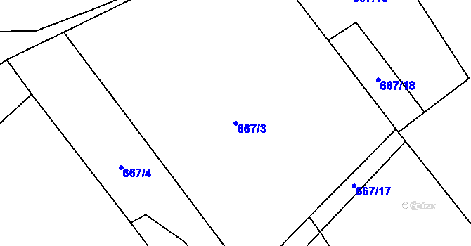 Parcela st. 667/3 v KÚ Jestřebí u Brtnice, Katastrální mapa