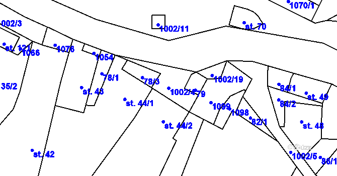 Parcela st. 1002/4 v KÚ Jestřebí u Brtnice, Katastrální mapa
