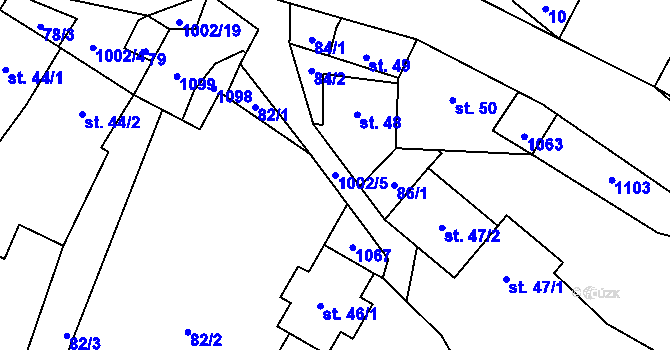 Parcela st. 1002/5 v KÚ Jestřebí u Brtnice, Katastrální mapa