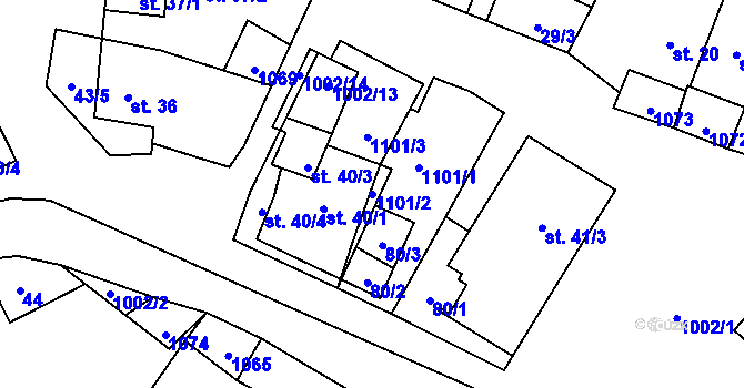 Parcela st. 1101/2 v KÚ Jestřebí u Brtnice, Katastrální mapa