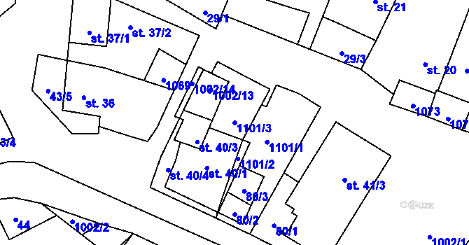 Parcela st. 1101/3 v KÚ Jestřebí u Brtnice, Katastrální mapa