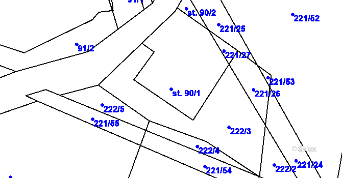 Parcela st. 90/1 v KÚ Jestřebí u Brtnice, Katastrální mapa