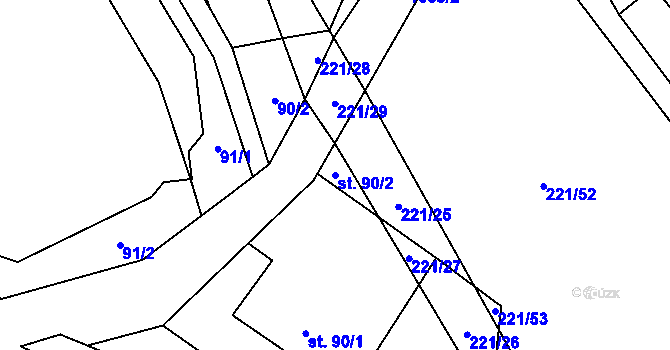 Parcela st. 90/2 v KÚ Jestřebí u Brtnice, Katastrální mapa