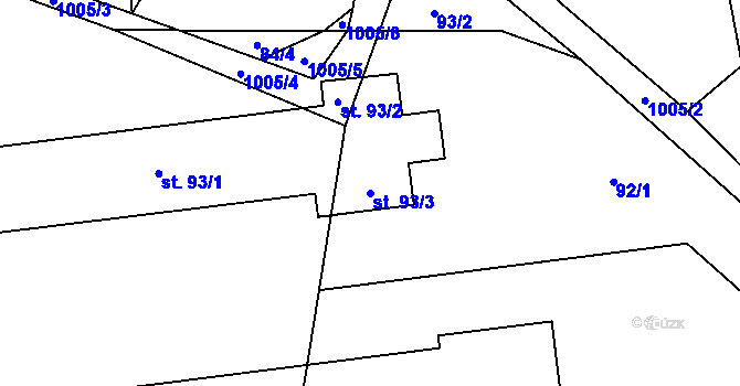 Parcela st. 93/3 v KÚ Jestřebí u Brtnice, Katastrální mapa