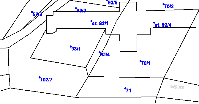 Parcela st. 93/4 v KÚ Jestřebí u Brtnice, Katastrální mapa