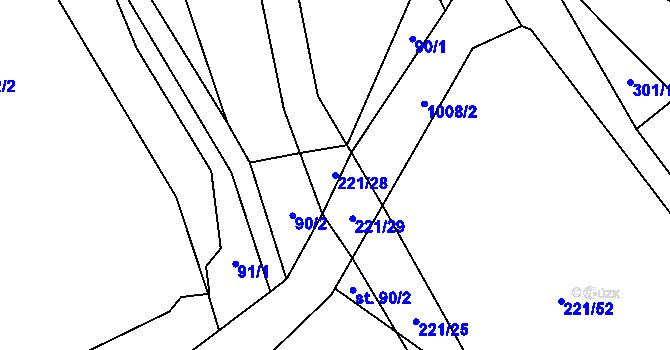 Parcela st. 221/28 v KÚ Jestřebí u Brtnice, Katastrální mapa
