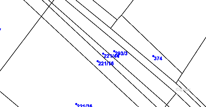 Parcela st. 221/44 v KÚ Jestřebí u Brtnice, Katastrální mapa