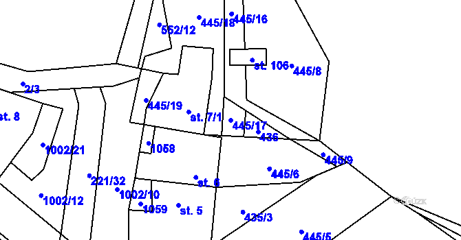 Parcela st. 445/17 v KÚ Jestřebí u Brtnice, Katastrální mapa