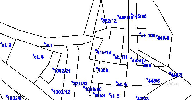 Parcela st. 445/19 v KÚ Jestřebí u Brtnice, Katastrální mapa