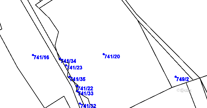 Parcela st. 741/20 v KÚ Jestřebí u Brtnice, Katastrální mapa