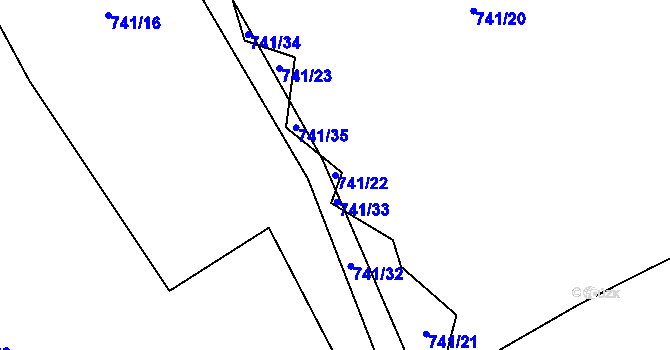 Parcela st. 741/22 v KÚ Jestřebí u Brtnice, Katastrální mapa
