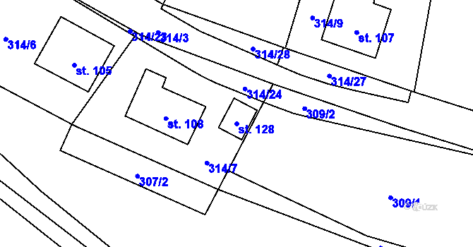 Parcela st. 128 v KÚ Jestřebí u Brtnice, Katastrální mapa