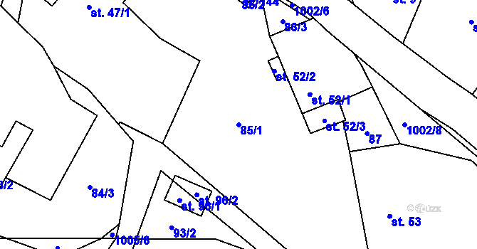 Parcela st. 85/1 v KÚ Jestřebí u Brtnice, Katastrální mapa